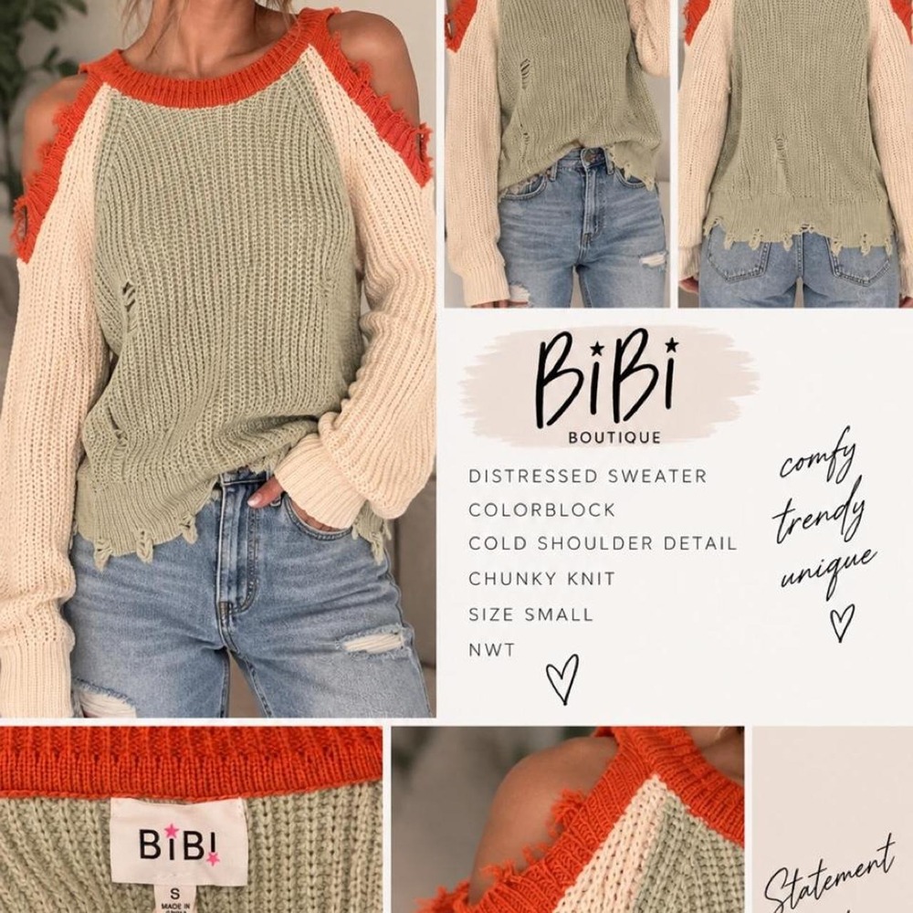 🍊 NWT BiBi Boutique Distressed Colorblock Sweater